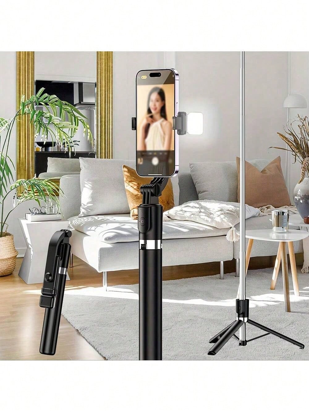 70in Extendable Selfie Stick Tripod w/ Wireless Remote & Fill Light