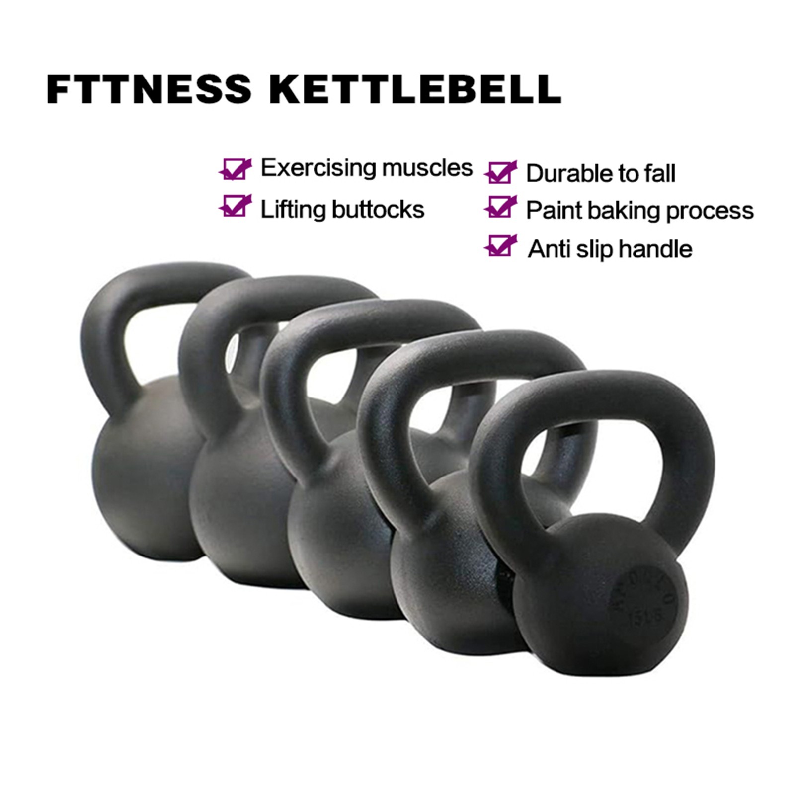 15LBS Solid Cast Iron Kettlebells Ideal for Strength Training, Building Muscles