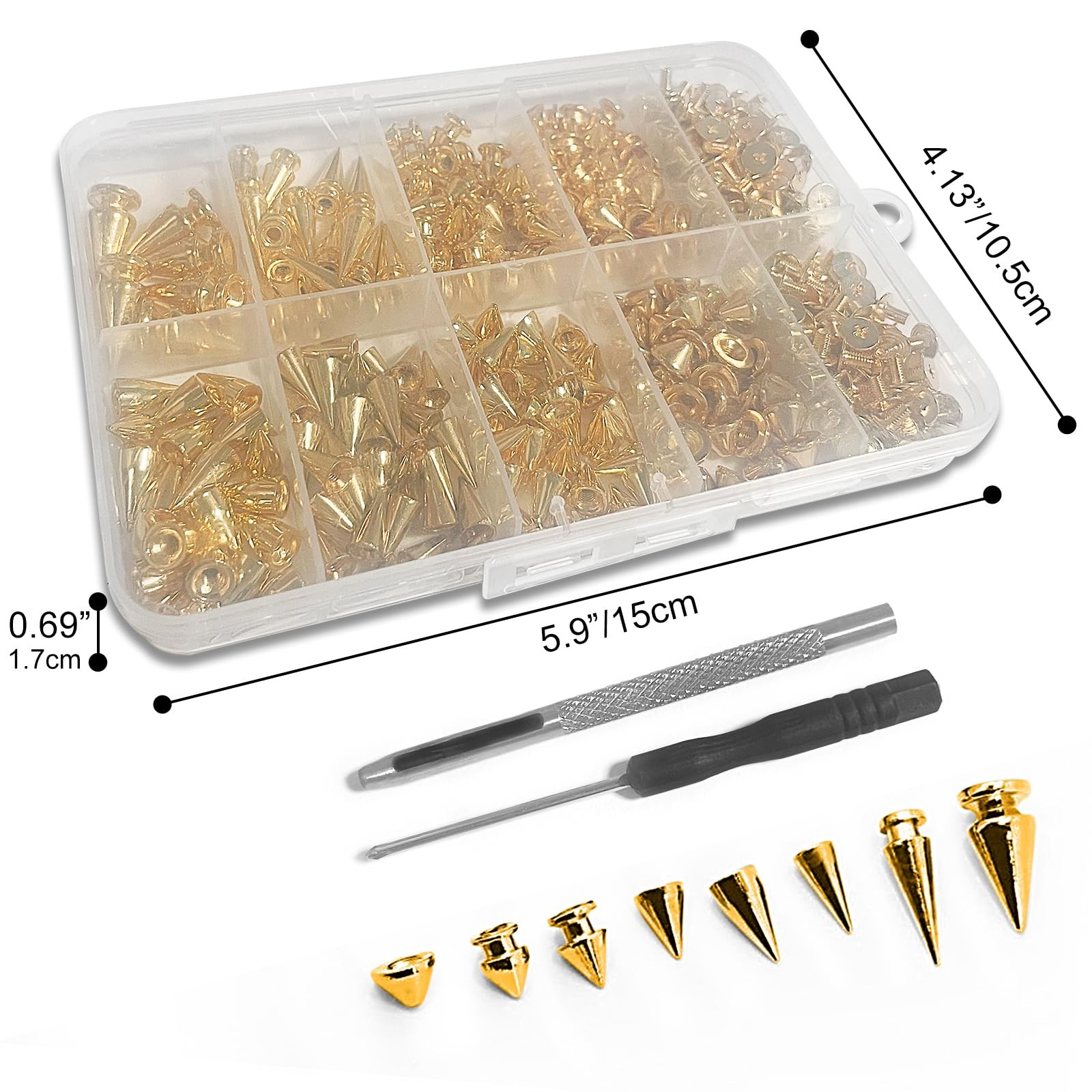 354 Pcs Punk Spikes and Studs Kit 8 Sizes Metal Cone Spike Studs Rivets for C...