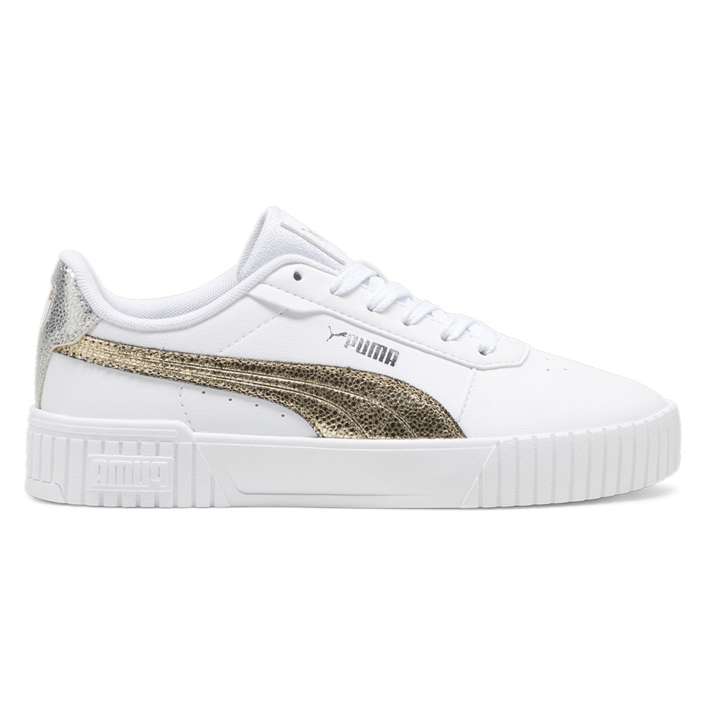 PUMA Carina 2.0 Metallic Shine Lace Up  Womens White Sneakers Casual Shoes 39509