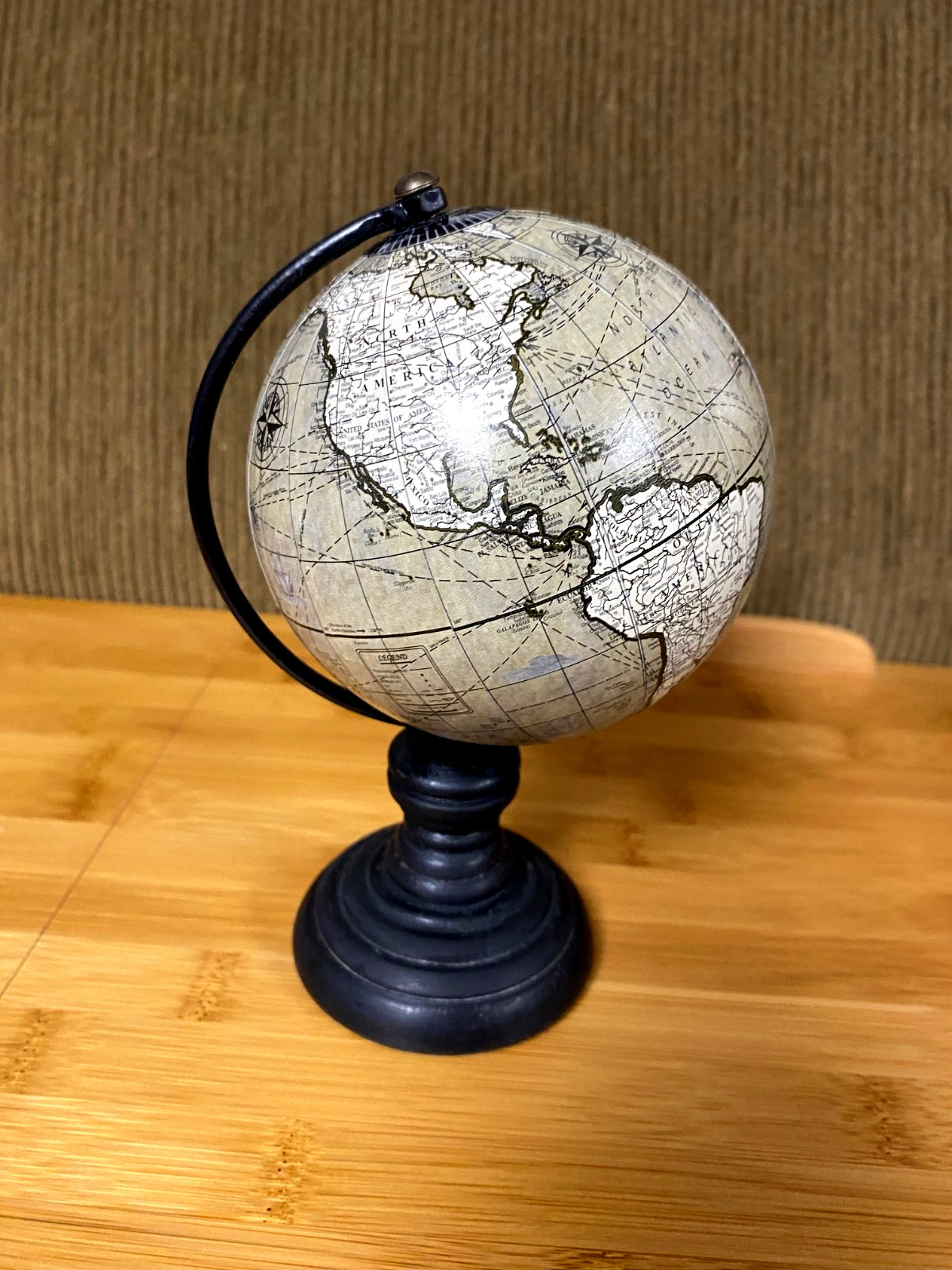 Sagebrook Home 7" Wood Globe Classic Desk Stand World Map Green Black Accent