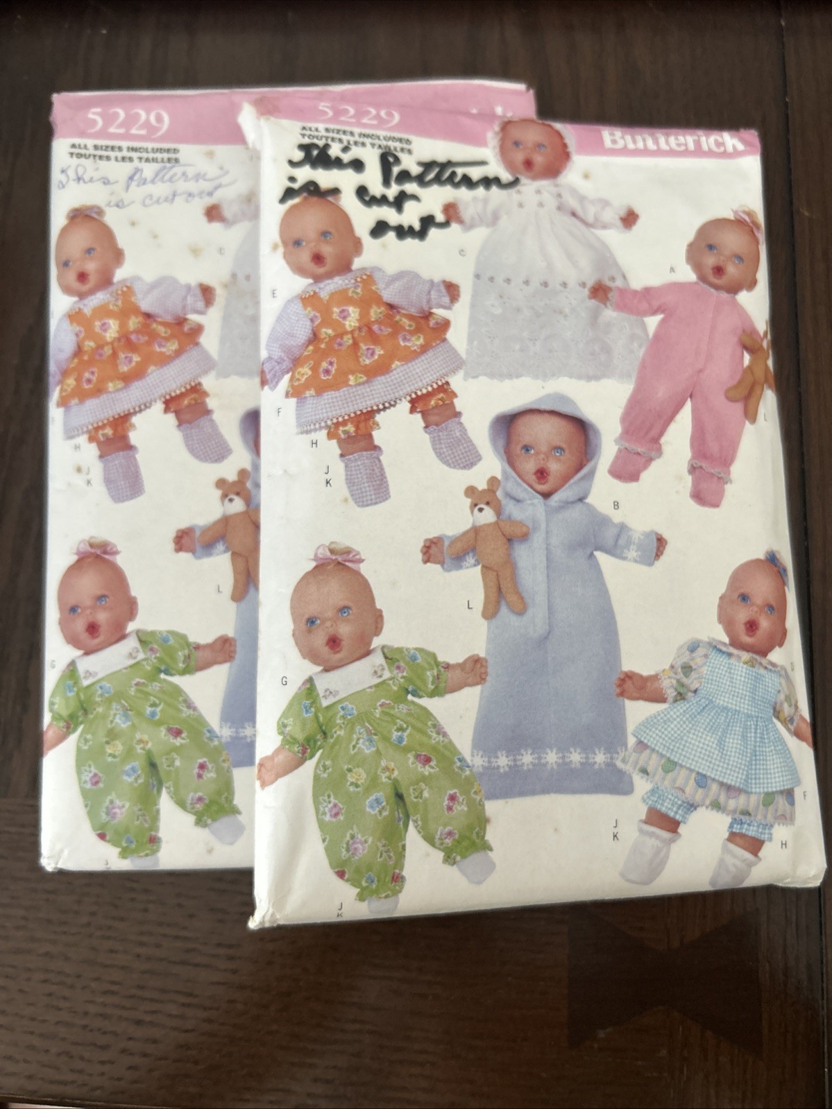 Butterick 5229 6 Doll Outfits Sewing Pattern 14-21" Dolls