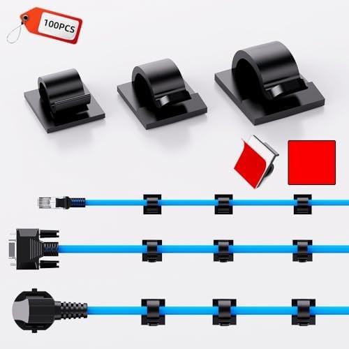 100 PCS Adhesive Cable Clips Cord Organizer (Small, Medium,Large),Wire Holder...