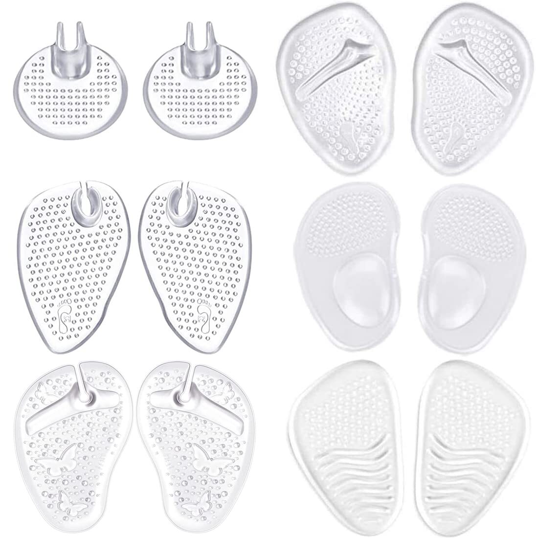 6 Pairs Gel Metatarsal Pads Anti-Slip Ball of Foot Cushion Insoles for Thong