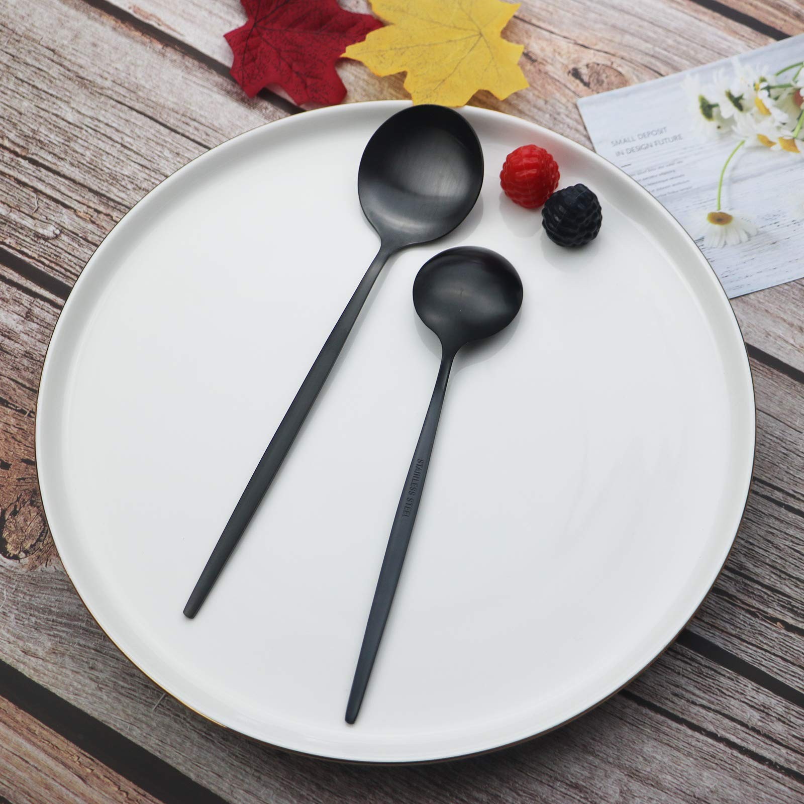Black Silverware Set 40 Pieces Flatware Set 304 Stainless Steel Flat Cutlery ...