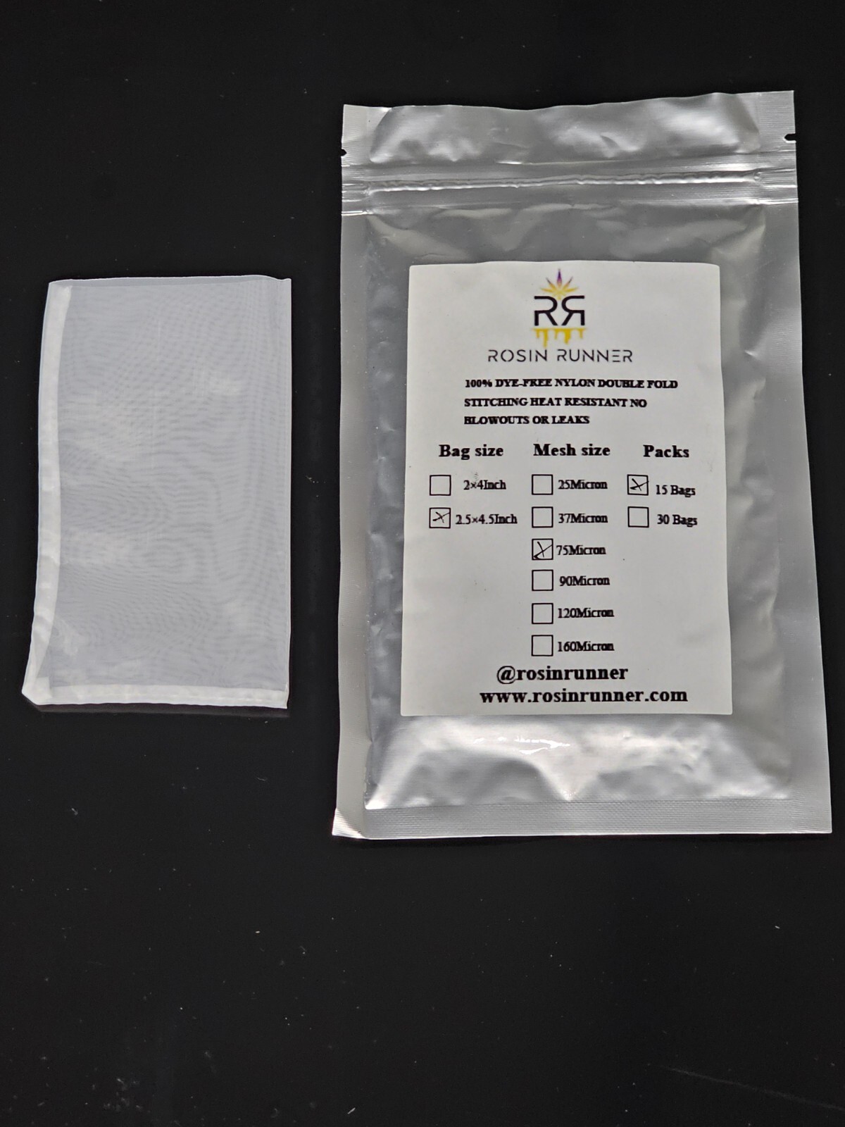 60 count nylon micron bags 75m 2.5'' x 4.5'' food grade durable double stitched