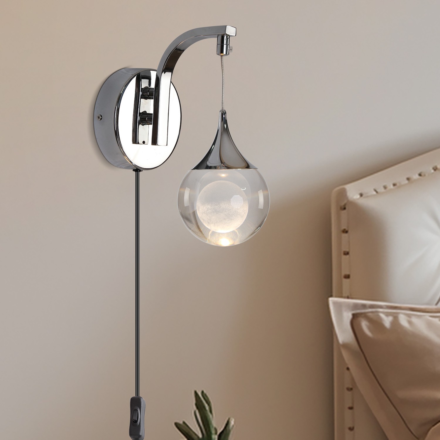 Modern LED Wall Sconce 5W Dimmable Wall Light with Plug for Living Room&Bathroom