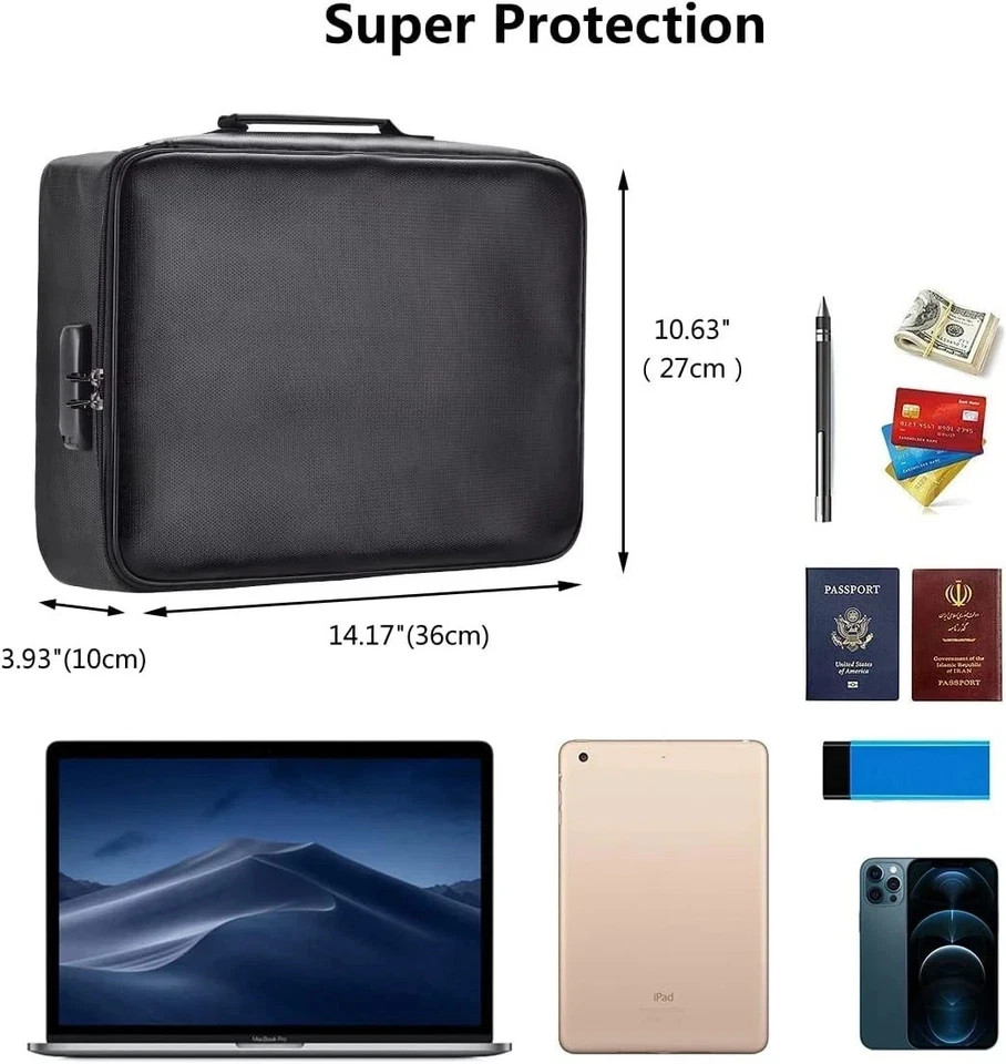 3-Layer Fireproof Document Box with Lock File Storage Box Waterproof Safe Bag US