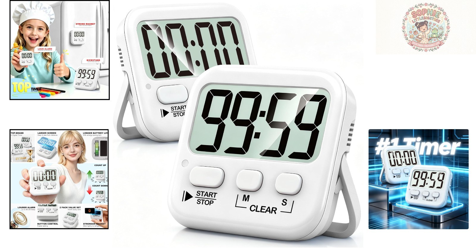2 Pack Digital Timers for Kids - Magnetic Countdown Timer for Cooking & Study