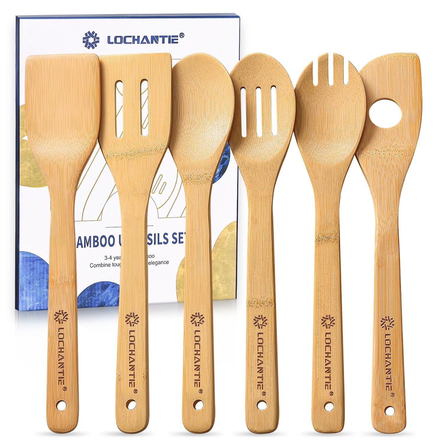 Wooden Spoons for Cooking Bamboo Utensils Set (6 Pieces) - Essential Tools Wo...