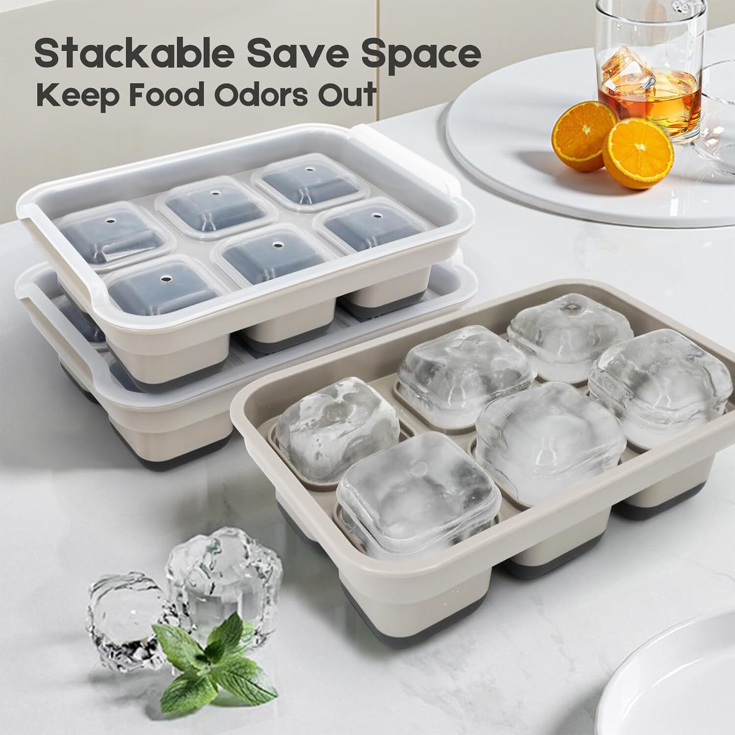 Ice Cube Tray,2 Pack Silicone & Plastic Ice Trays for Freezer