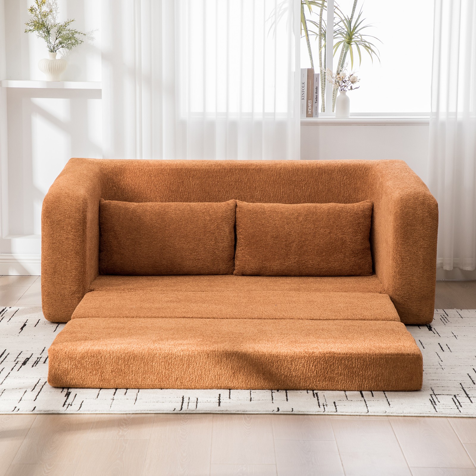 71" 2-in-1 Pull Out Foldable Loveseat Sofa Bed with Armrest & Backrest Pillow