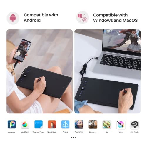 M0610Pro Drawing Tablet, 10x6 Inch, Tilt Support, Scroll Wheel | Battery-Free