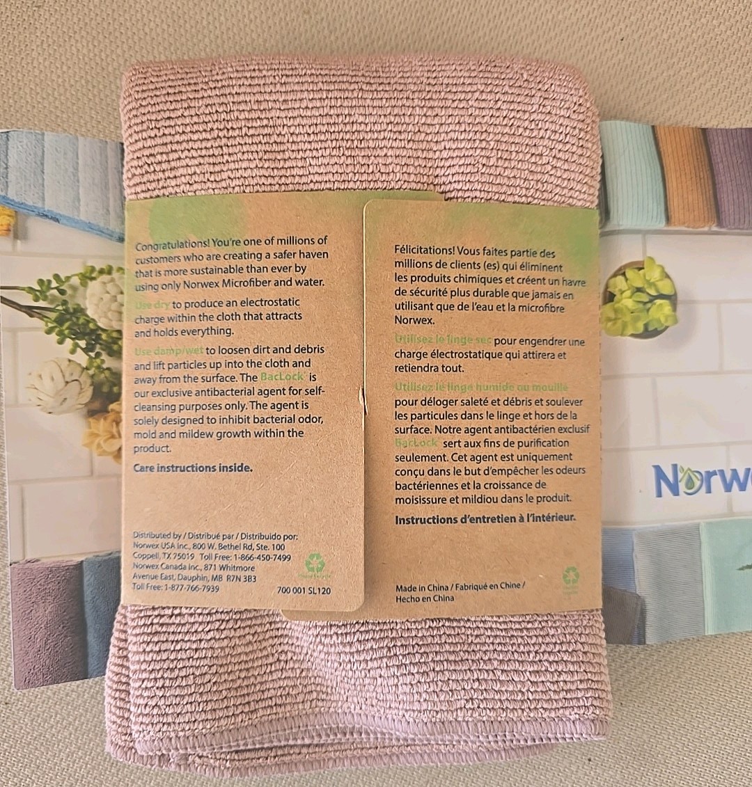 Norwex EnviroCloth New In Package Microfiber Cloth Baclock Technology Pink