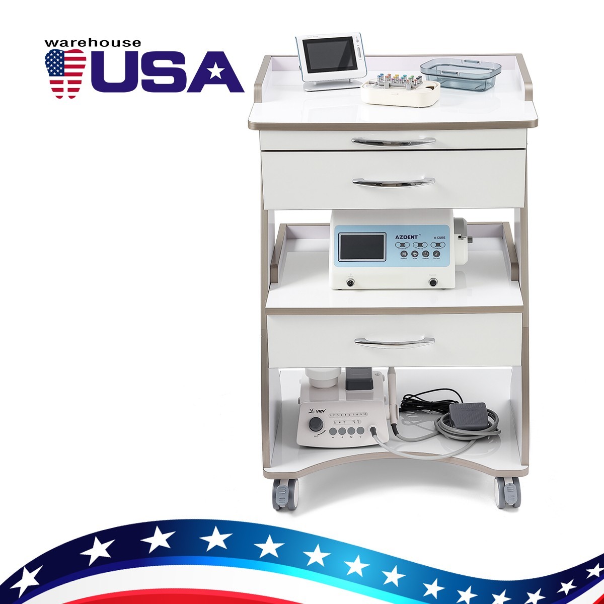 Dental Storage Cabinet Double-Drawer 3 Layer-Tier Cart Tools Socket High-Gloss