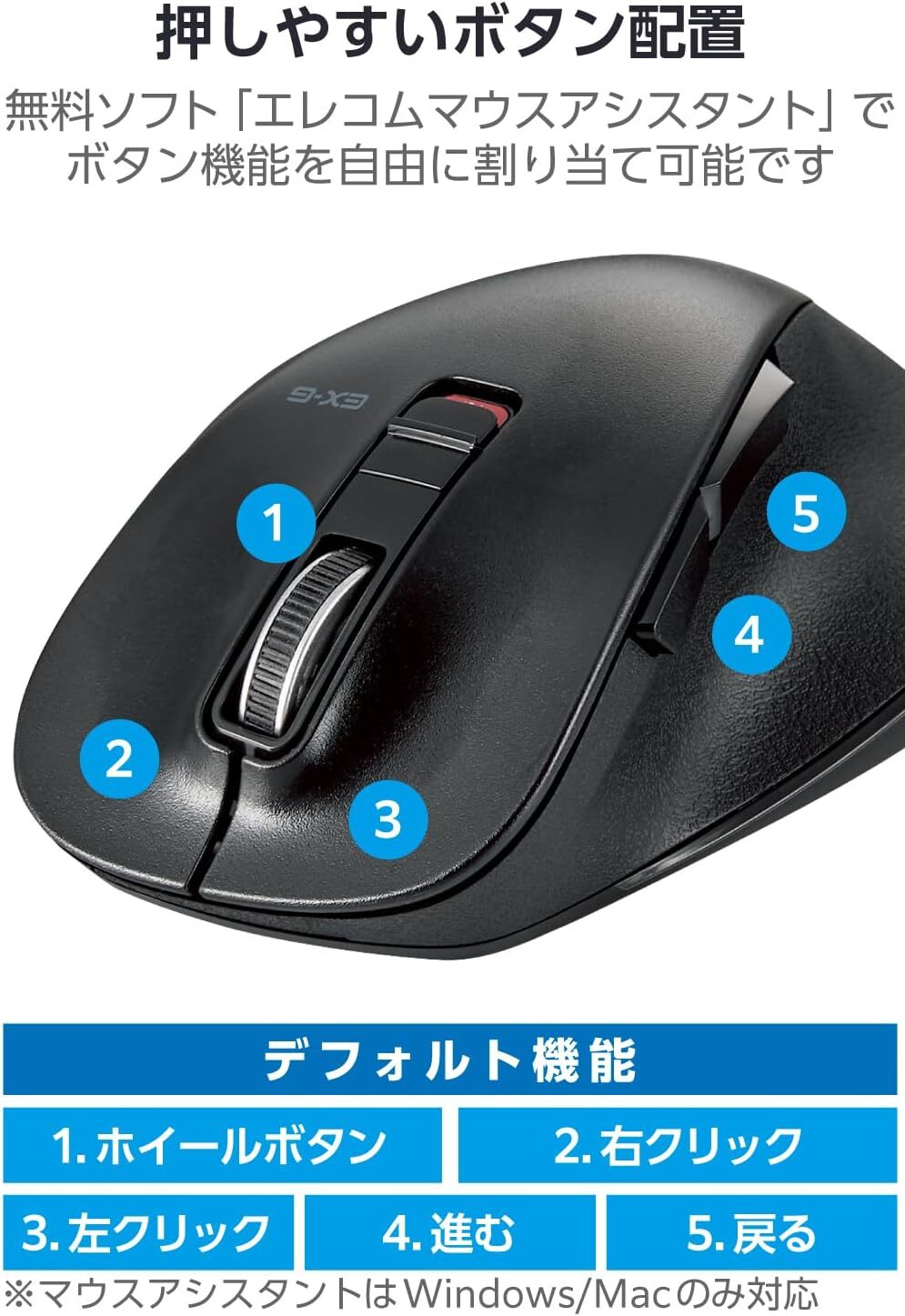 ELECOM Wireless Mouse Bluetooth Silent EX-G Grip Master Multi-Pairing L Siz