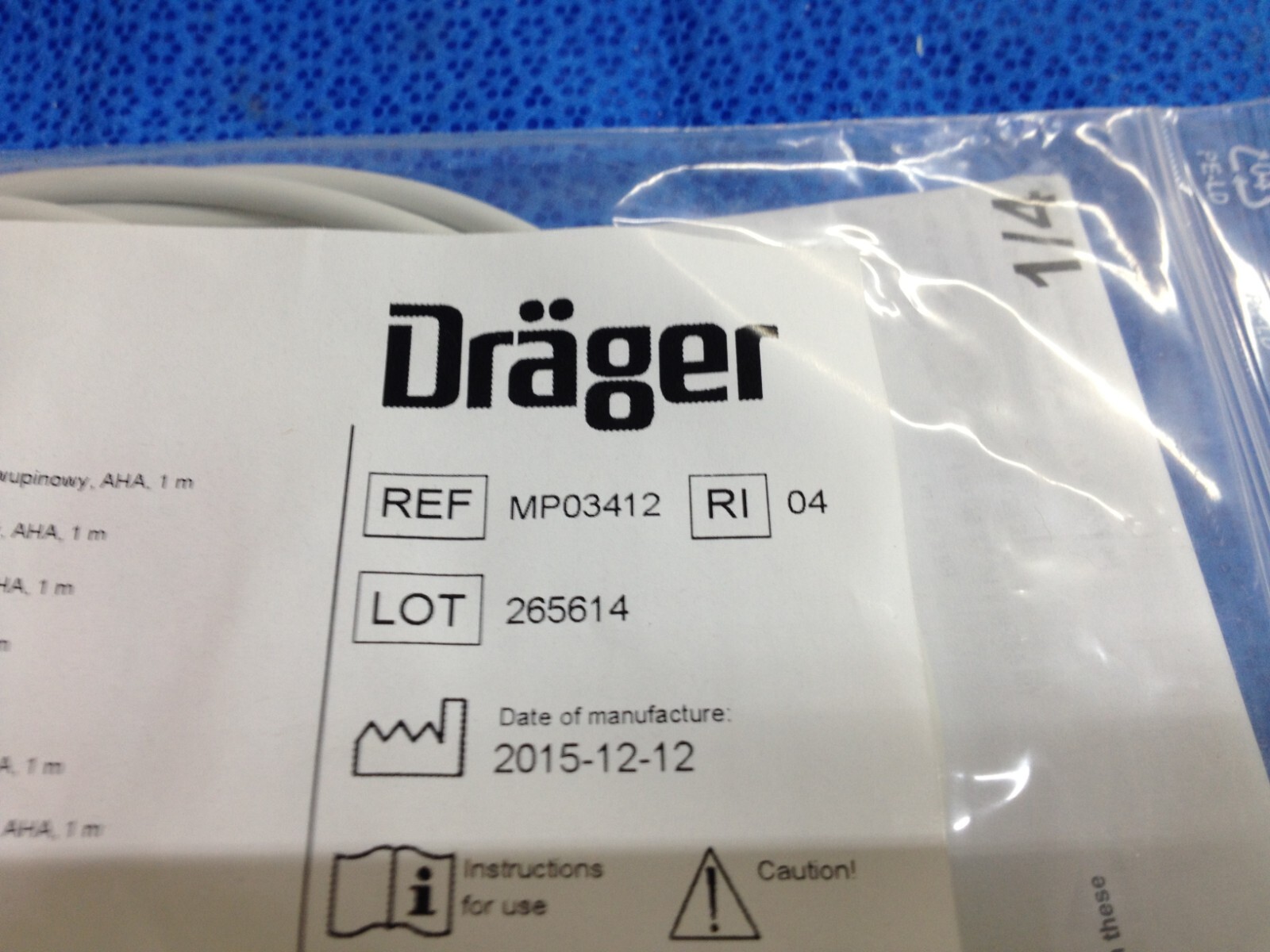 Draeger ECG Cable, 3 Lead, Dual Pin AHA MP03412