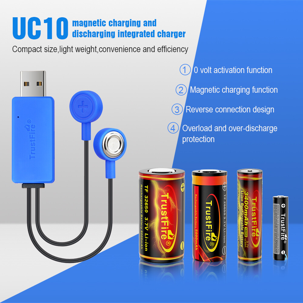 Magnetic USB Charger fr 16500/14500/26650/16340 Lithium Li-Ion Battery Universal