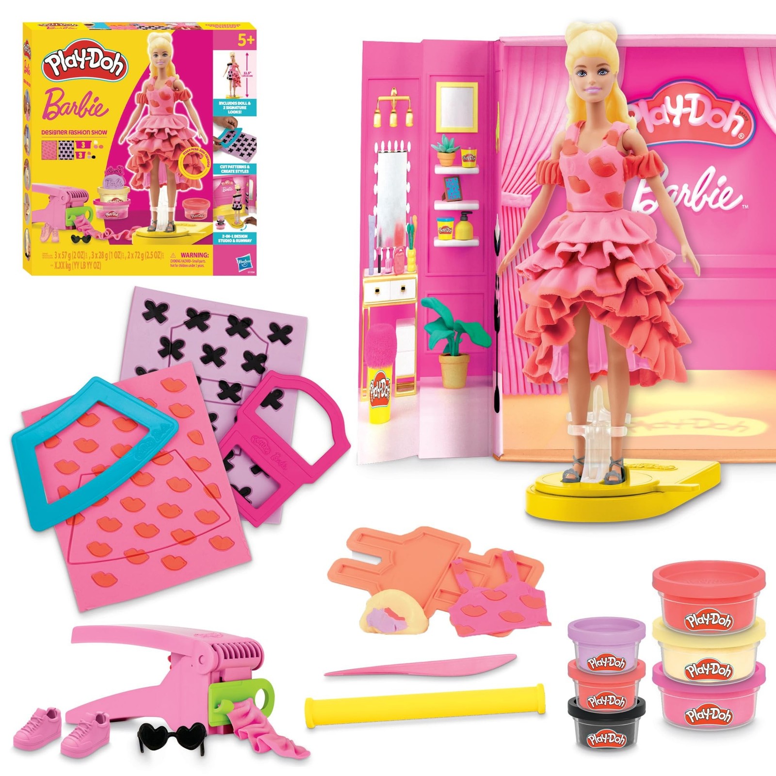 Play-Doh Barbie Designer Fashion Show Set, Make Doll Clothes with 21 Fashion ...