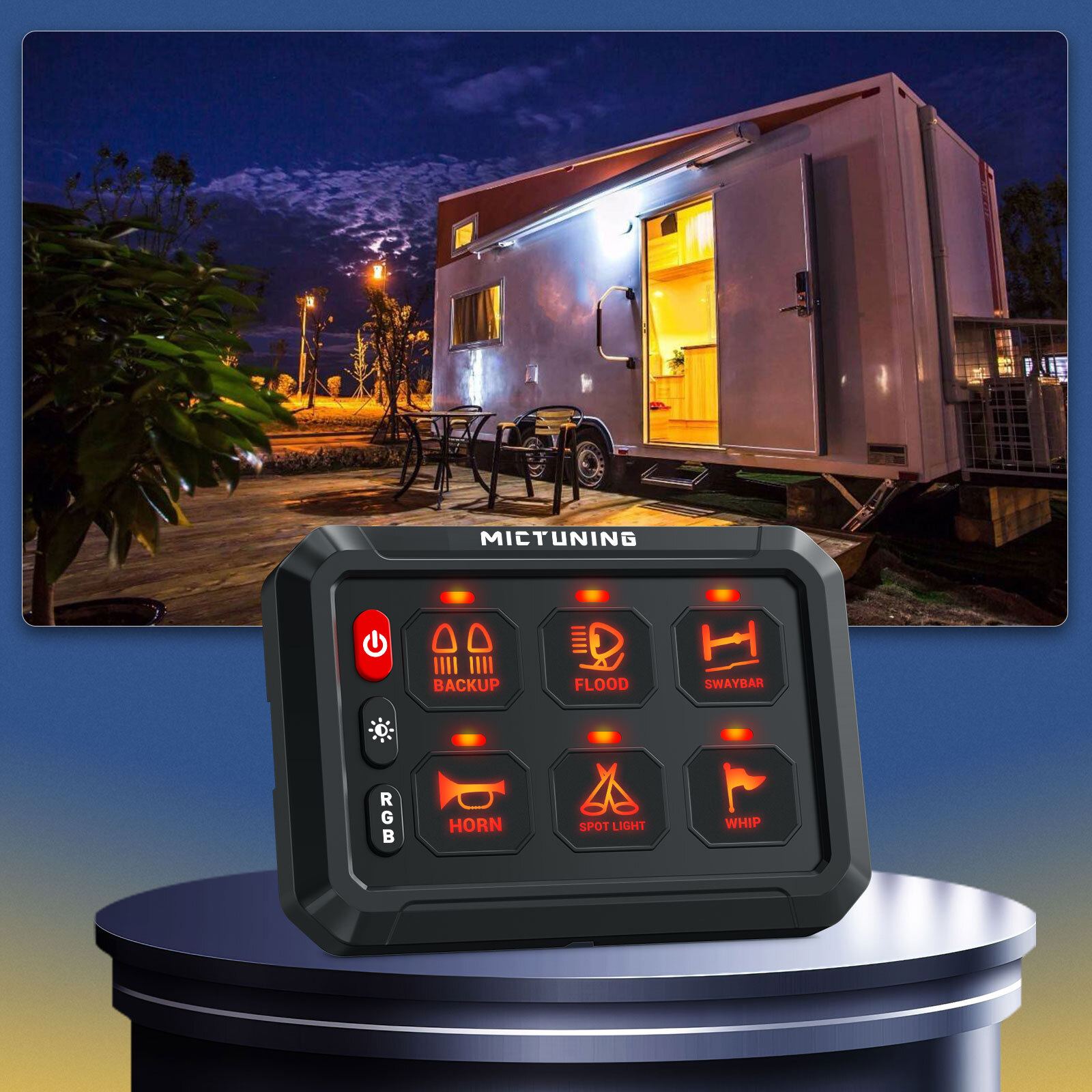 MICTUNING 6 Gang RGB Switch Panel LED 12/24V Toggle Momentary Strobe Relay Box