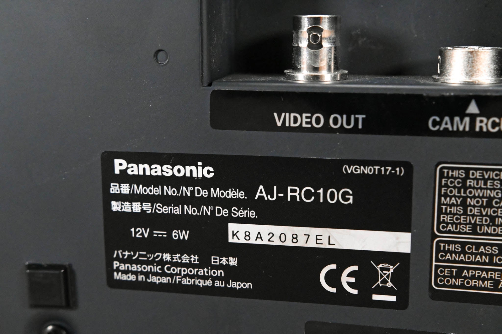 Panasonic AJ-RC10G Remote Control Unit CG001Y4