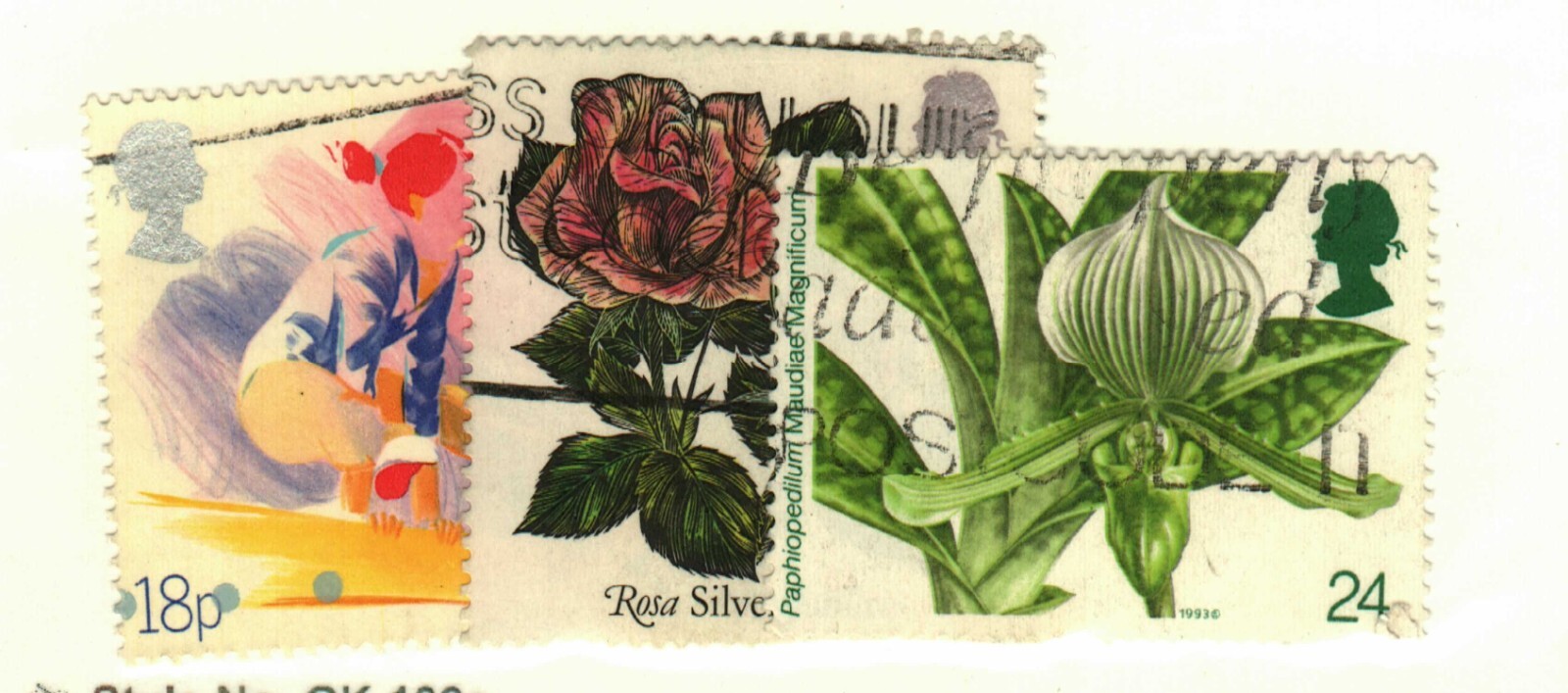 Great Britain #1209, 1382, 1494 used gymnastics, rose, orchid