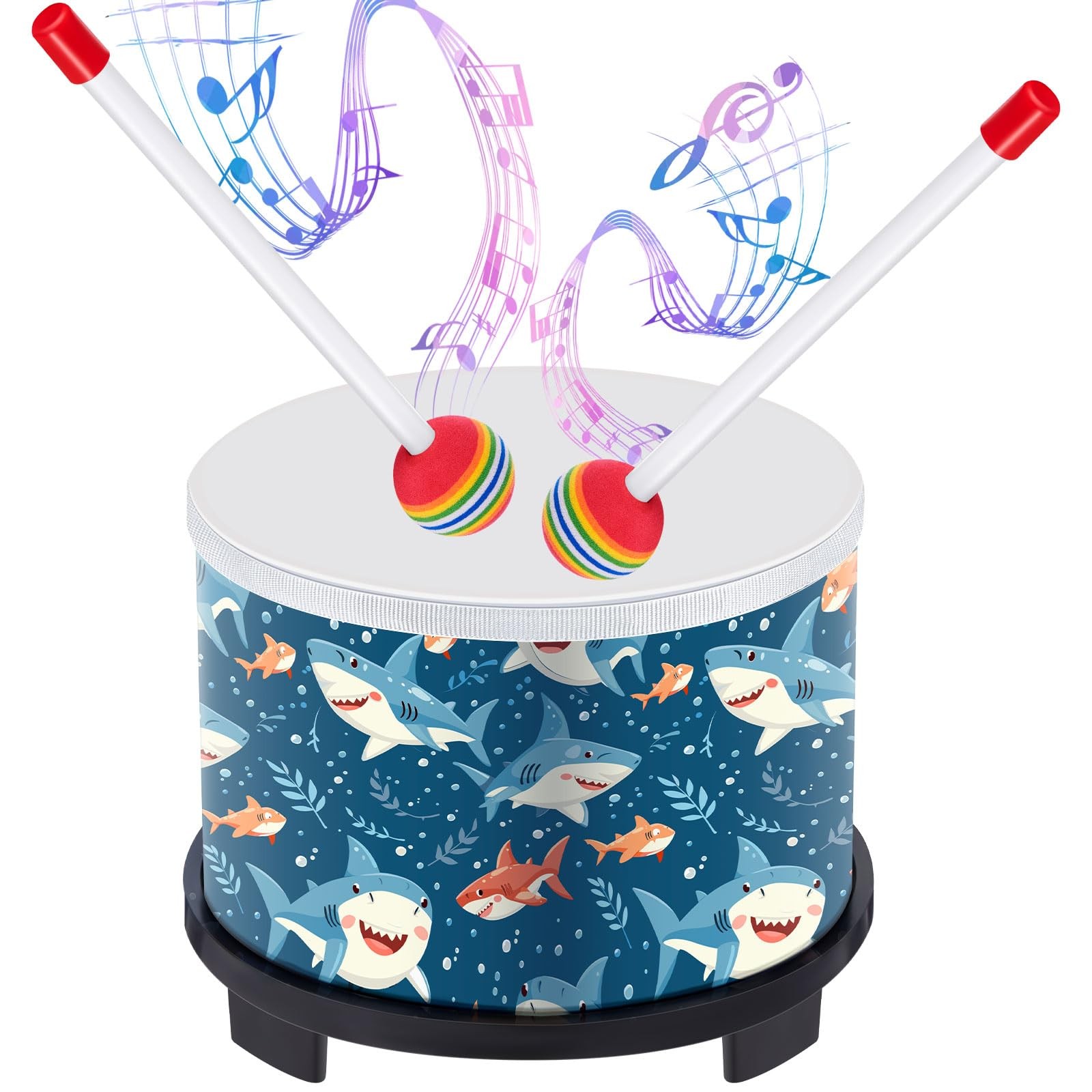 Boao Kids Floor Tom Drum 2 Rainbow Mallets For Over Age 6 Year Wooden