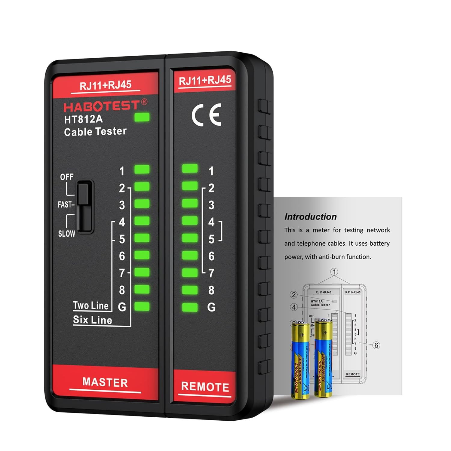 Comprobador de cables de red HT812A con puerto RJ45 y RJ11