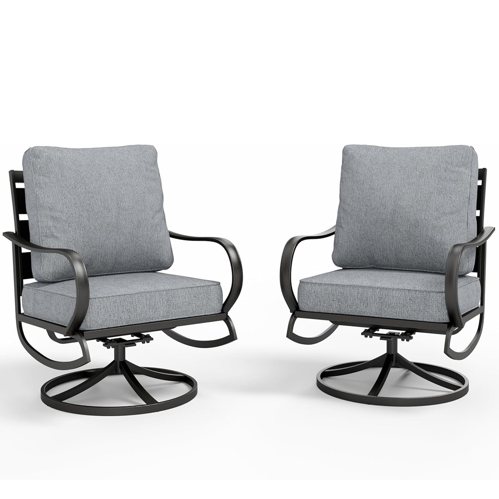 Patio Dining Chair Set of 2 Outdoor Metal Swivel Chairs with Seat Cushion Gray