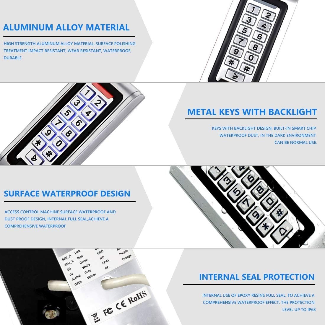 Stand-Alone Password Keypad Access Control System with 5 Proximity Keychains