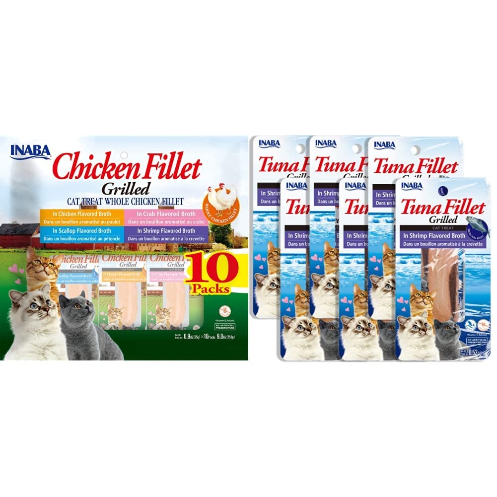 INABA Grilled Chicken Fillet Cat Treats 10-Pack 0.9oz - Natural, Hand-Cut