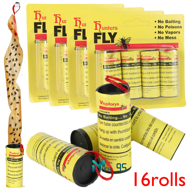 16 Rolls Sticky Fly Trap Paper Insect Bug Catcher Strip Fly Sticker Non Toxic