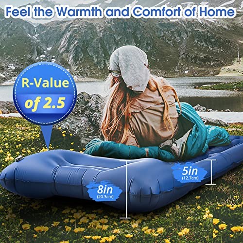 Camping Sleeping Pads，Extra Thick 5 Inch Inflatable Sleeping Mat Single Blue