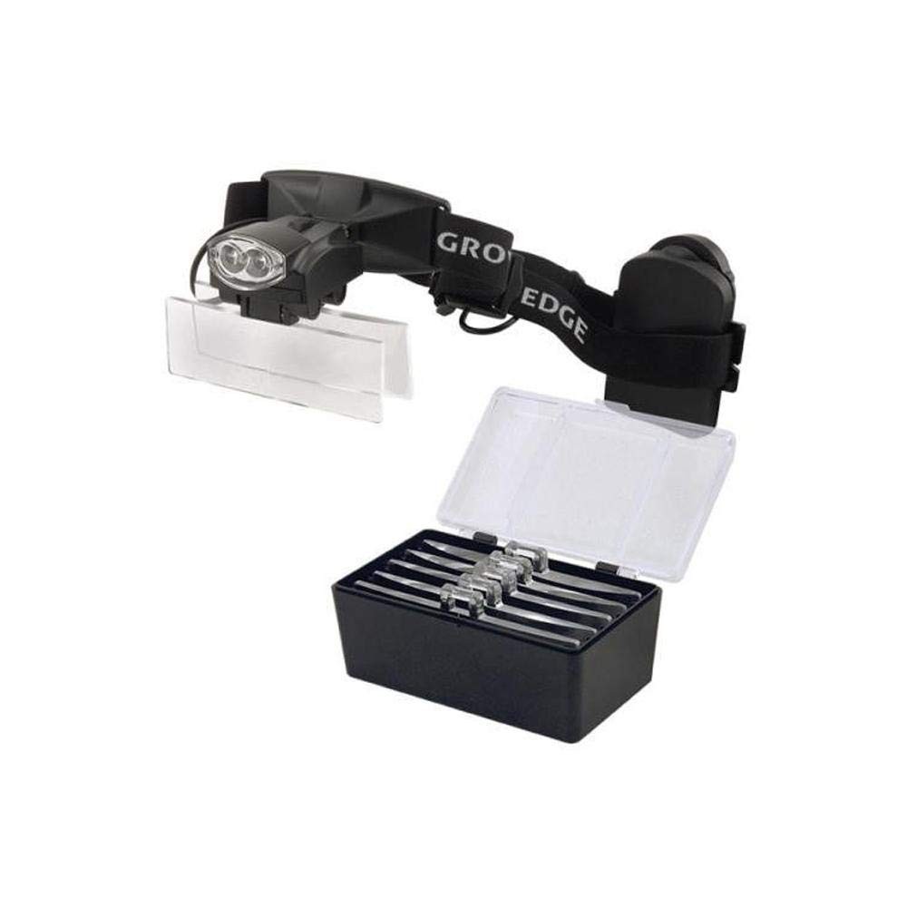 Grower's Edge LED Headband Magnifier with 5 Lenses 1.0X, 1.5X, 2.5X, 3.0X, 3.5X