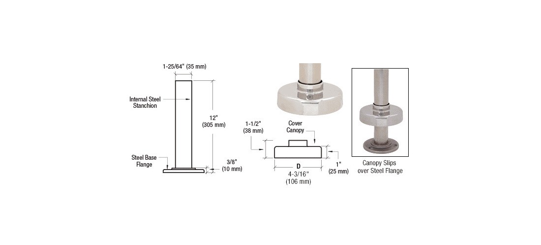 CRL Brushed Stainless Steel Flange & Canopy for 1-1/2" Tubing, Strong & Stylish