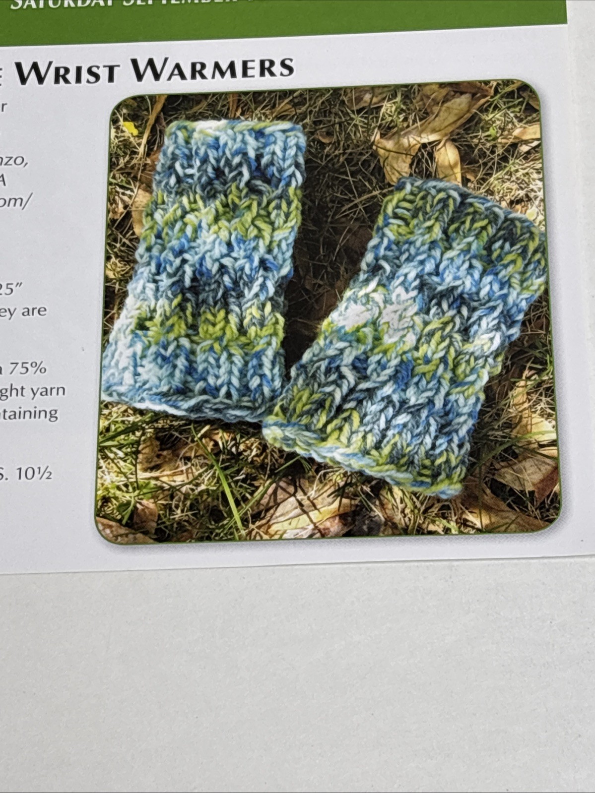 Chunky Cable Wrist Warmers Knitting Pattern Card Page