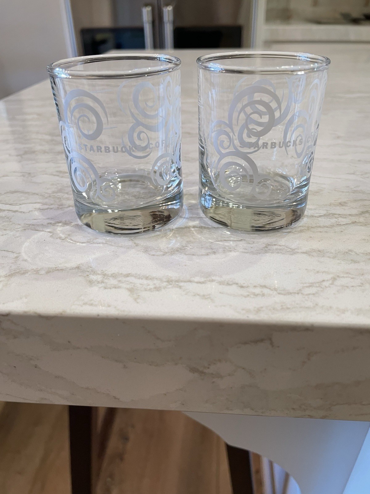 Vintage Pair of Starbucks Swirl Design Shot Glasses Set of 2 Clear Glass 2 oz