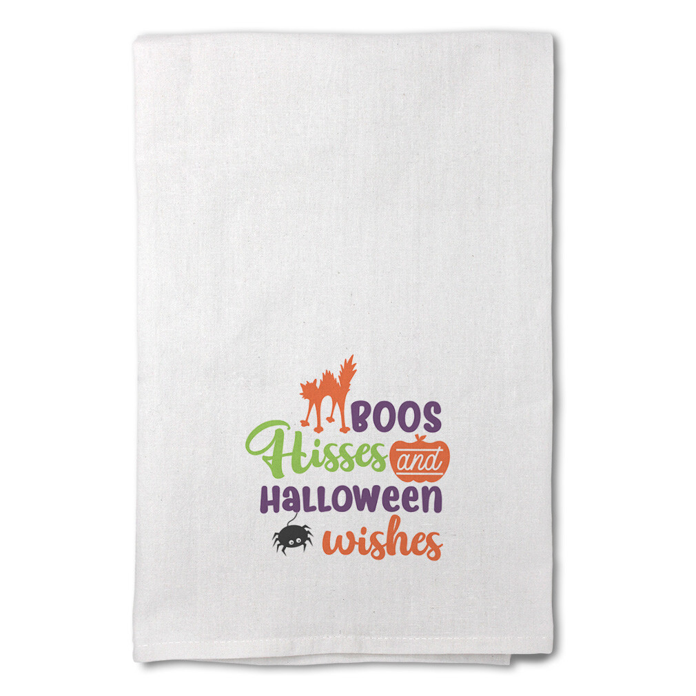 Decor Flour Kitchen Towels Boos Hisses and Halloween Wishes Halloween White