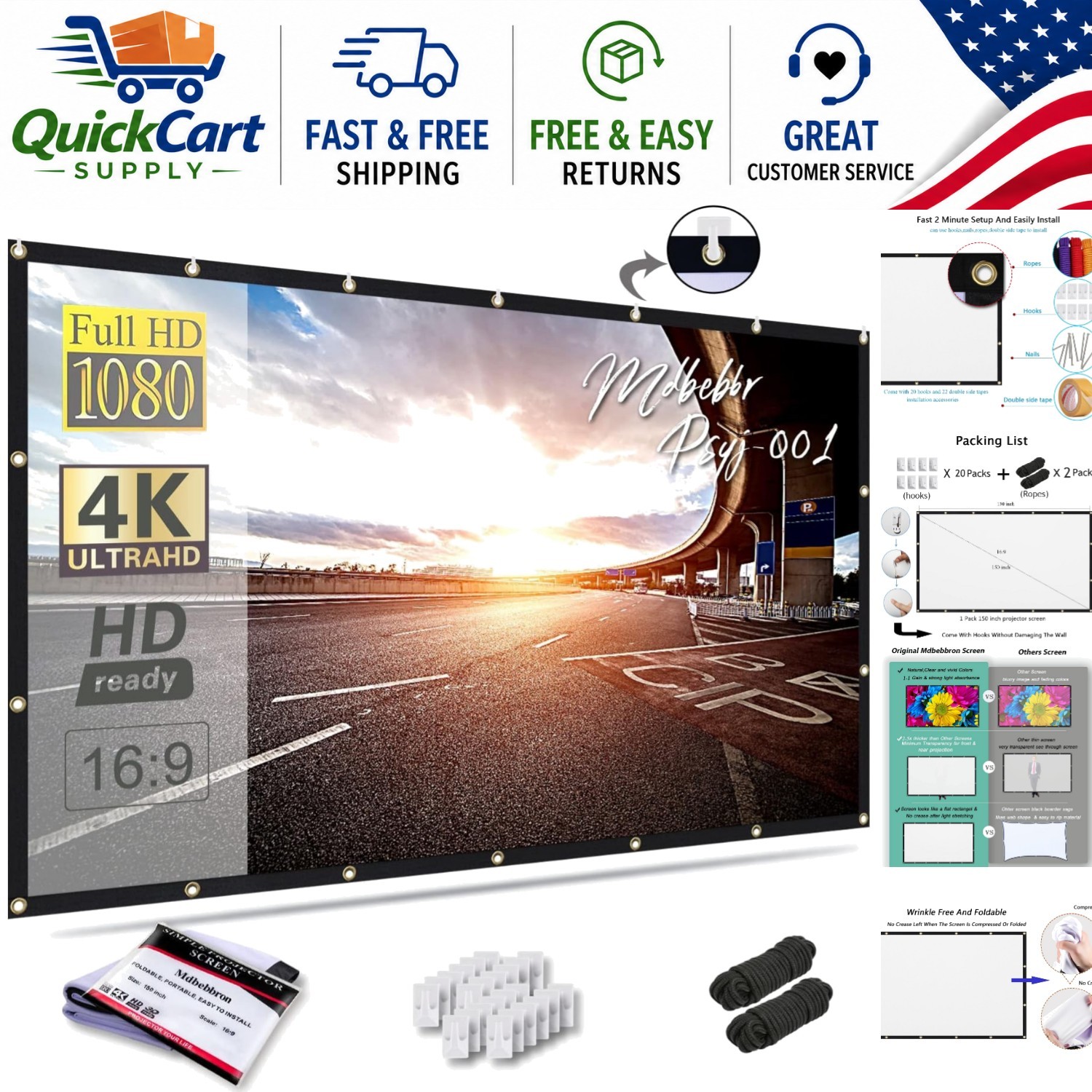 Lightweight 150 Inch Folding Projector Screen – Perfect for Indoor & Outdoor