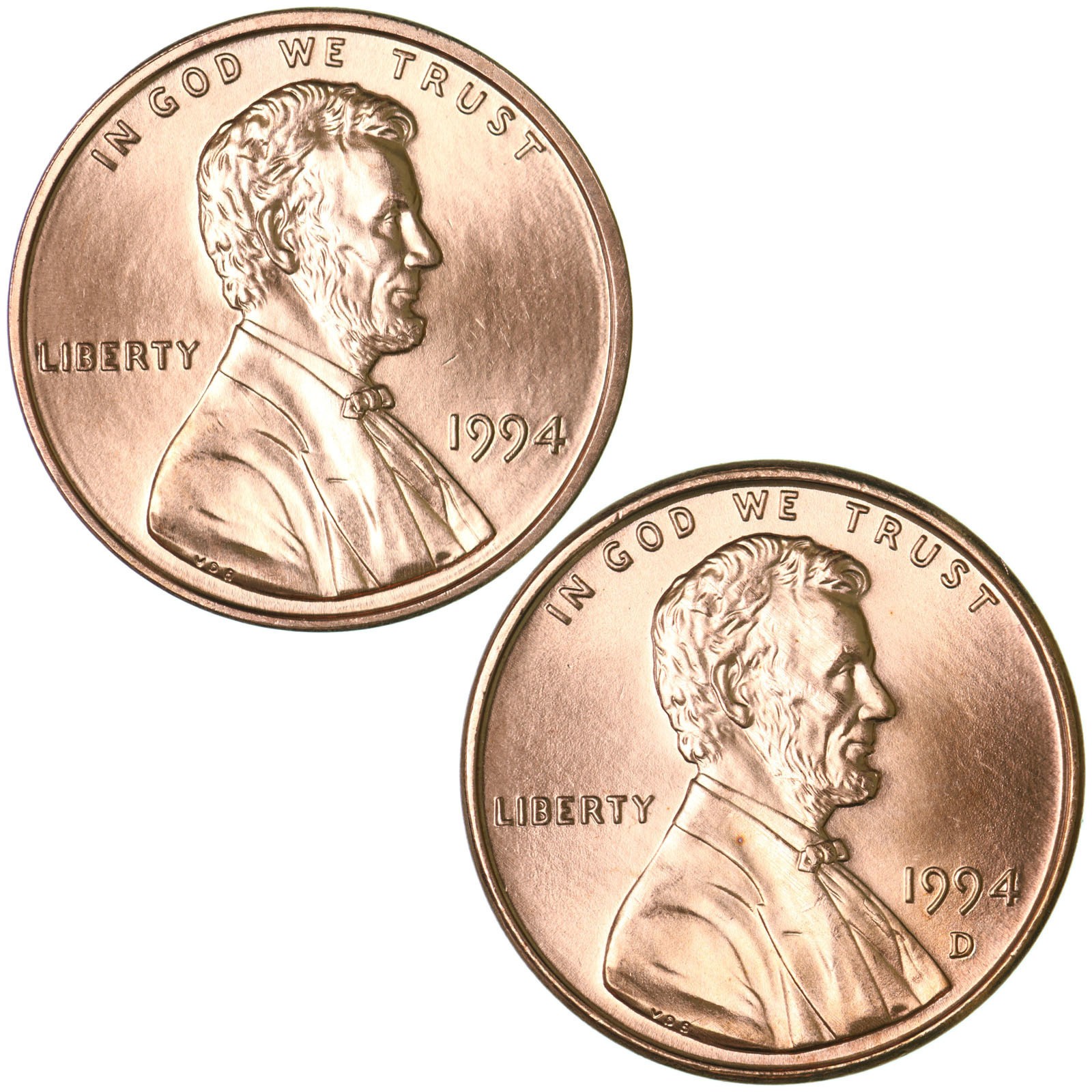 1994 P D Lincoln Memorial Cent Brilliant Uncirculated 2 Coin Year Set