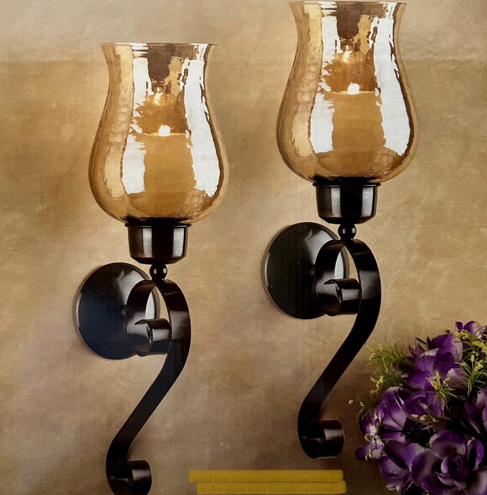 Metal Wall Sconce Candle Holder Set of 2 Hurricane Candle Holder Gold Luster