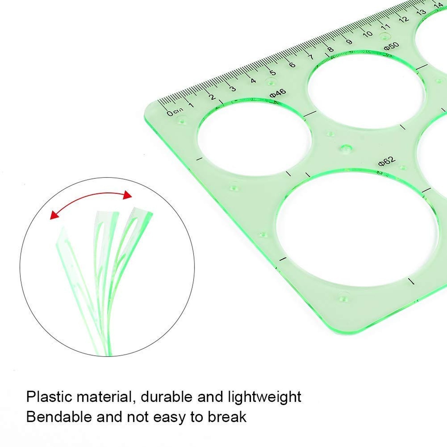 4PCS Circle Oval Radius Template Plastic Drawing Templates Clean Green Measur...