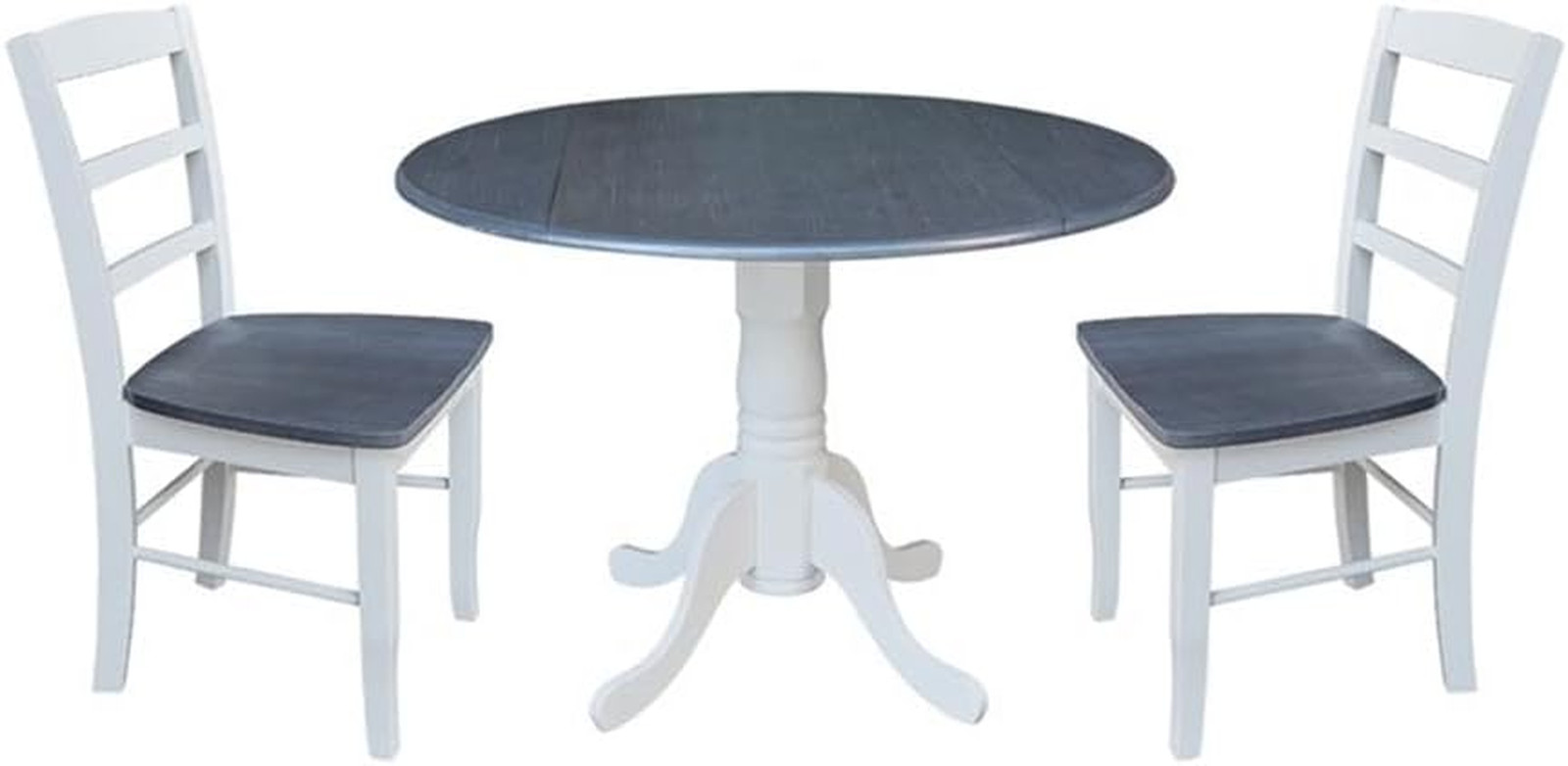 42 In. Wood Dining Table with 2 Madrid Ladderback Chairs in White/Heather Gray