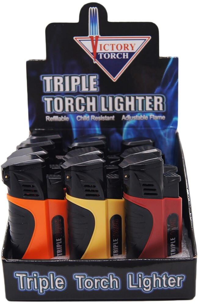 12 PACK Quad Jet Torch Lighter Adjustable Flame W/ Cigar Puncher Solid Color
