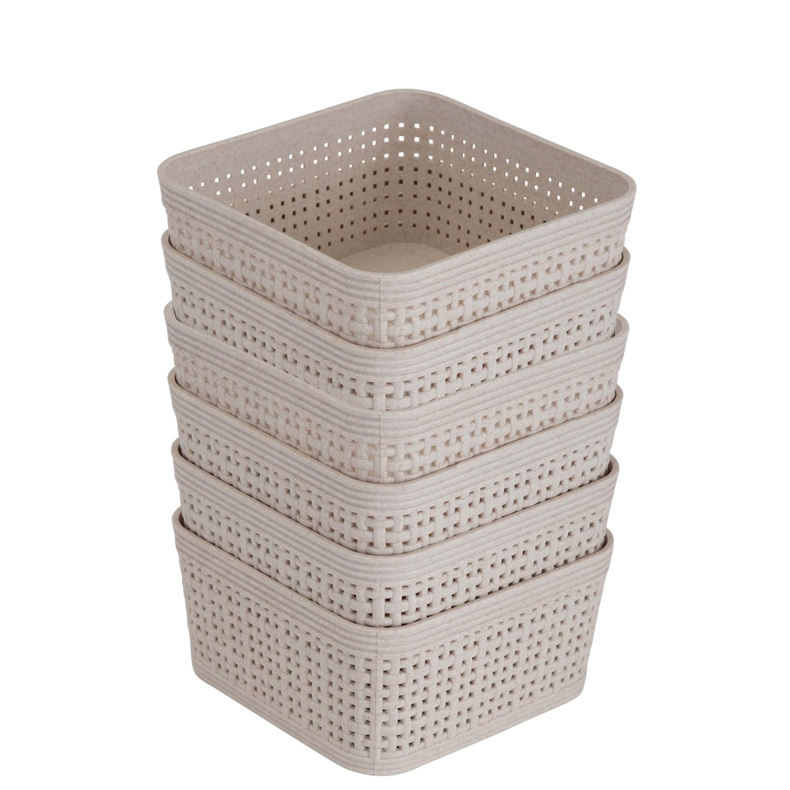 6 PCS Natural Square Basket Organizing Set 4.8x4.8x2.36 Inch Drawer Closet
