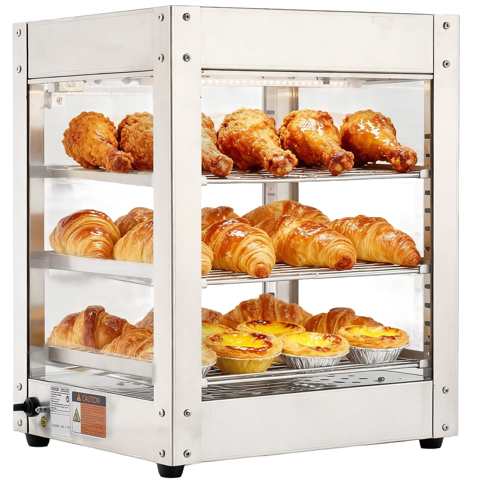 VEVOR 3-Tier Commercial Food Warmer Display, 800W 3-Tier-36Qt, Sliver