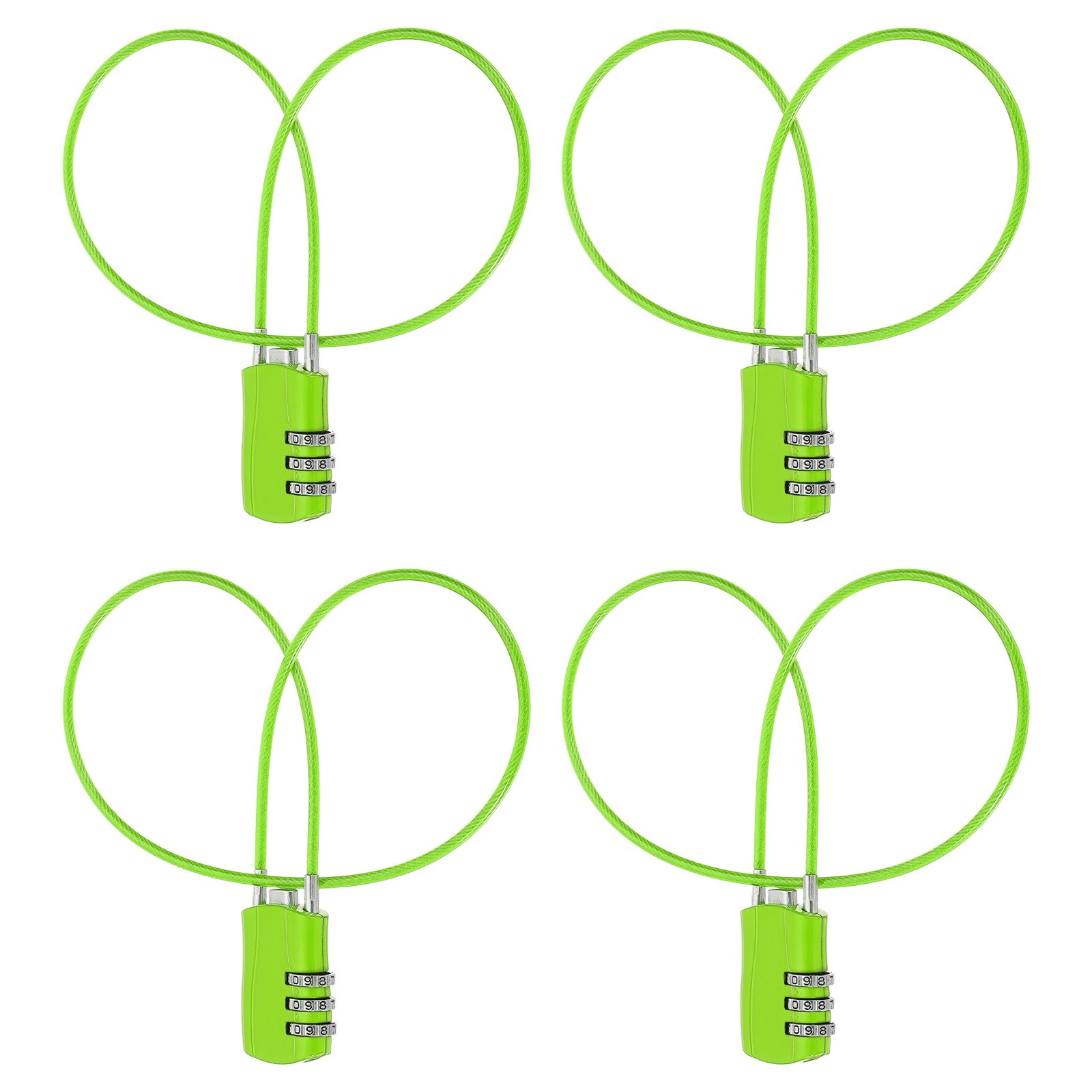 4 Pcs 3 Digit Luggage Cable Combination Lock with 20" Long Cable, Green