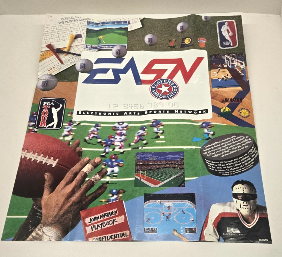 VINTAGE Sega Genesis Electronic Arts Sports Network Double Sided Poster Insert