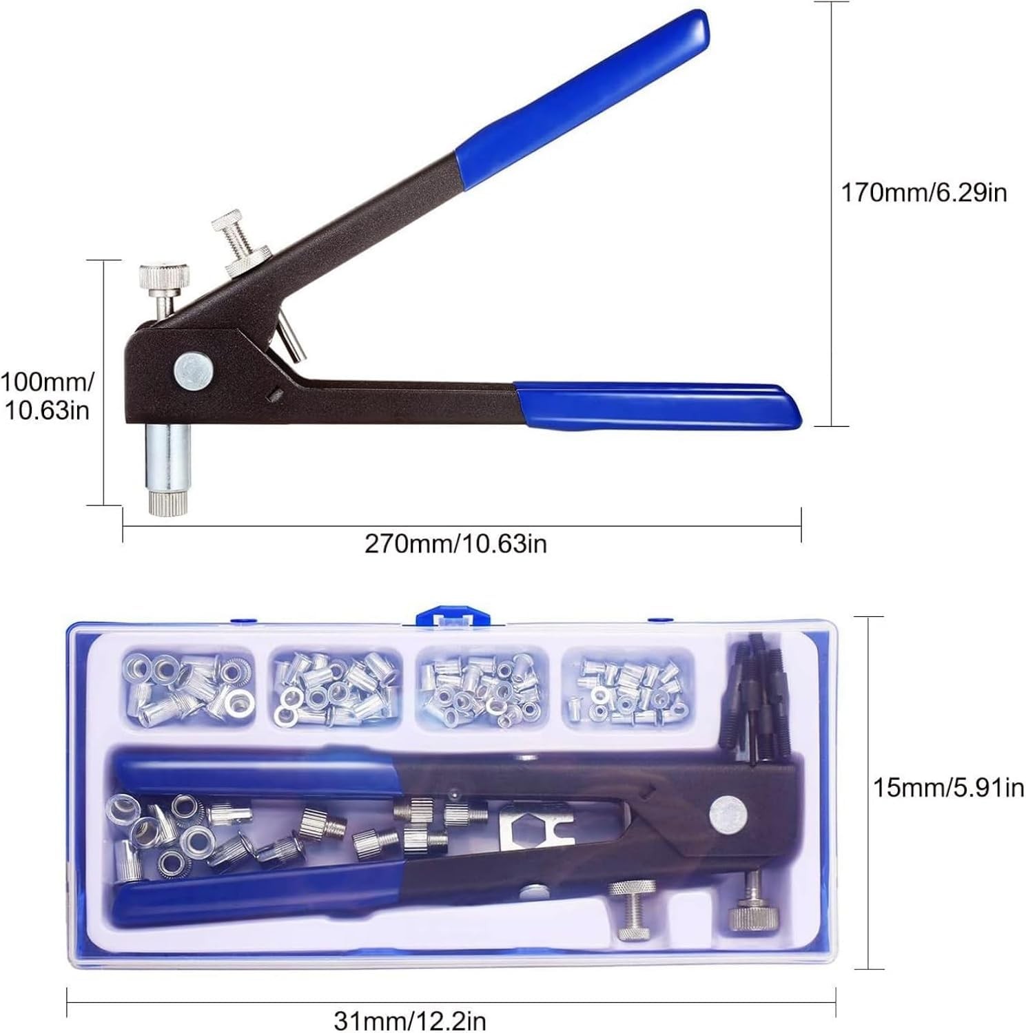 86 Piece Hand Riveting Tool Nut Setting Tool Set, Thread Blind Riveting Tools, S...