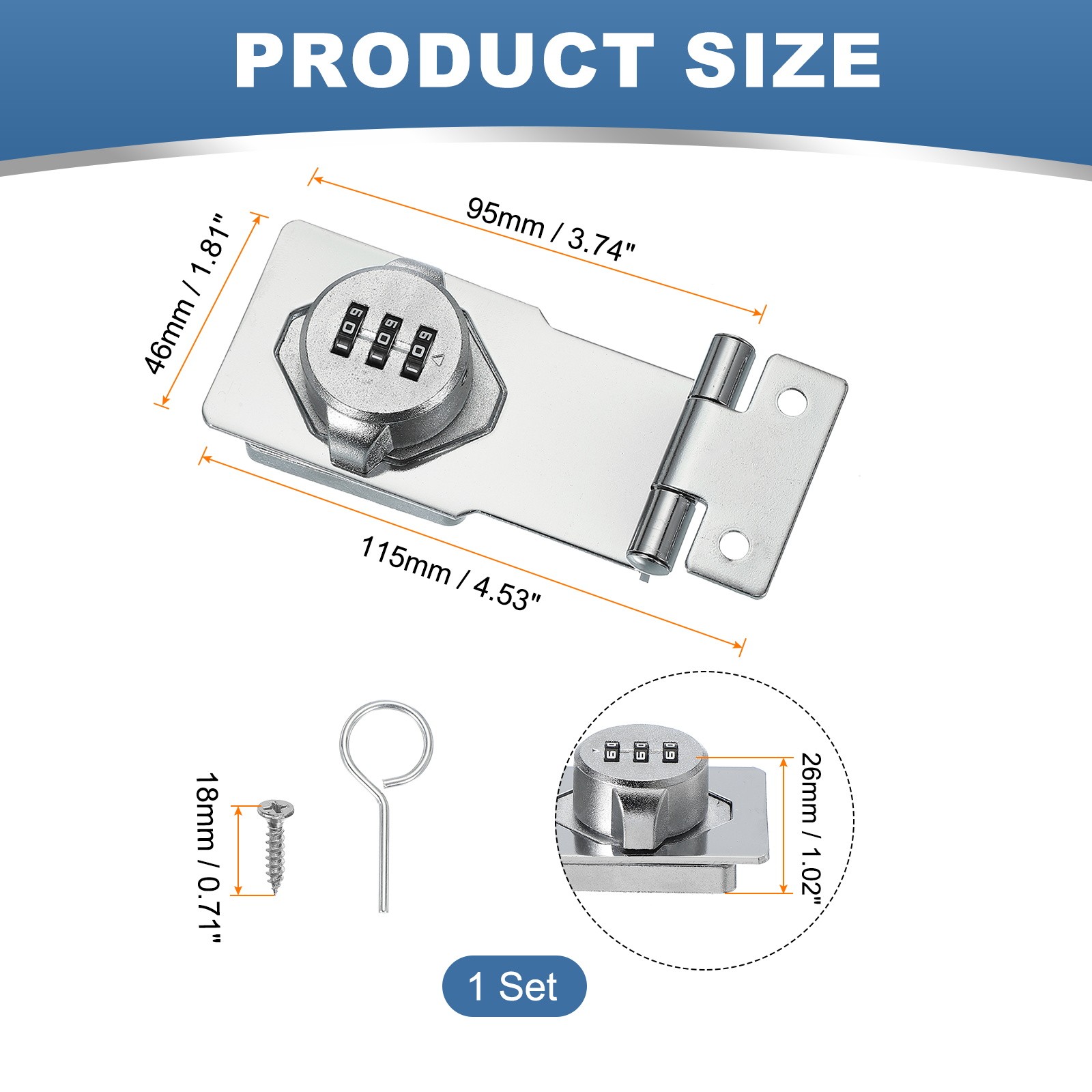 Password Rotary Hasp Locks Mechanical Cabinet Latch Locks 3.5" Silver